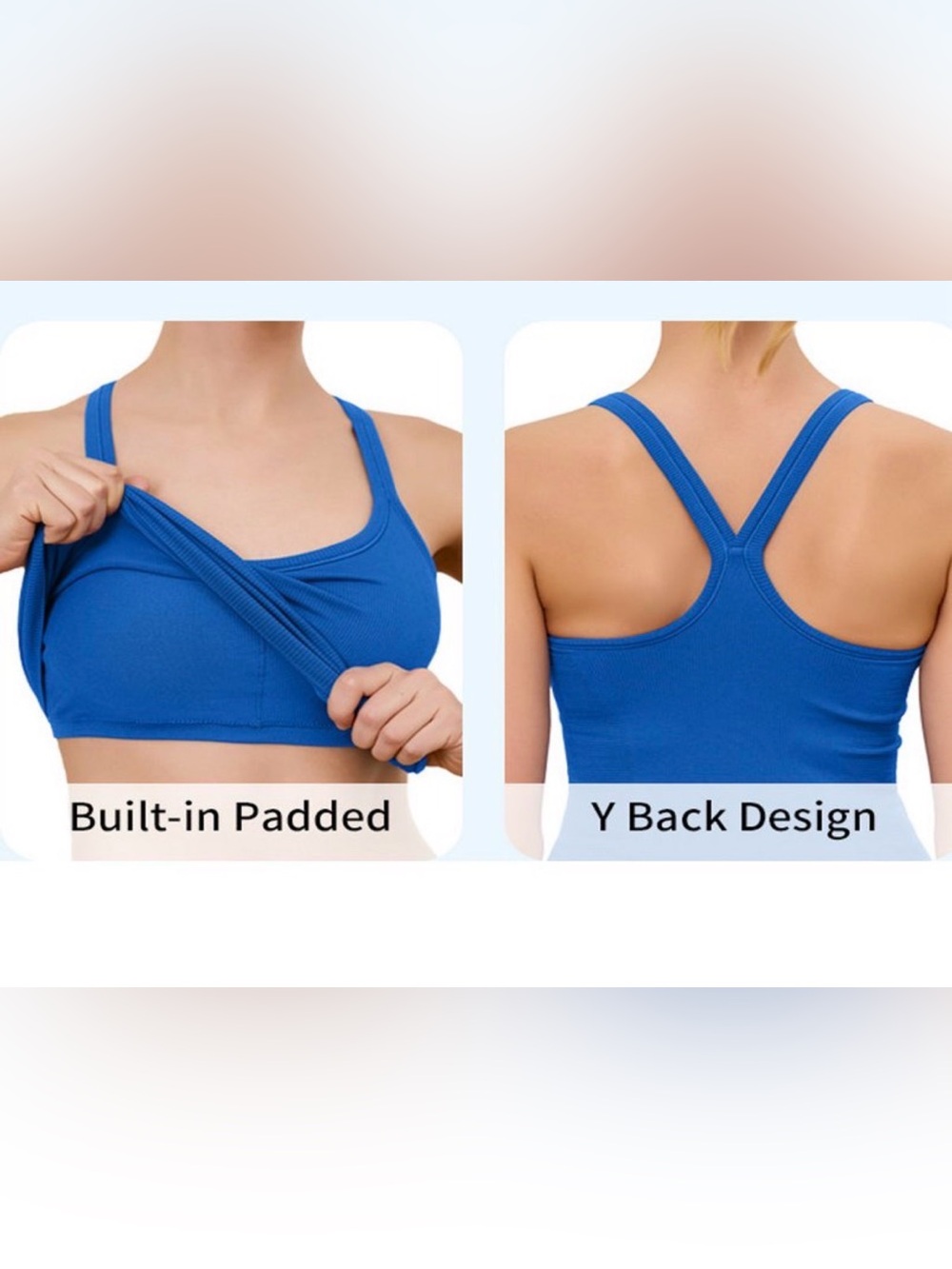 Women's Black Ribbed Racerback Sports Tank Bra - Picture 3 of 4
